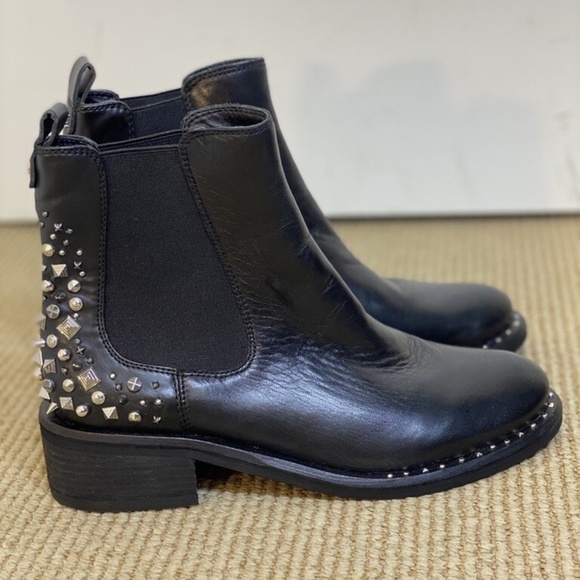 Sam Edelman Dover Chelsea Black Leather Studded Ankle Boot - Picture 3 of 9